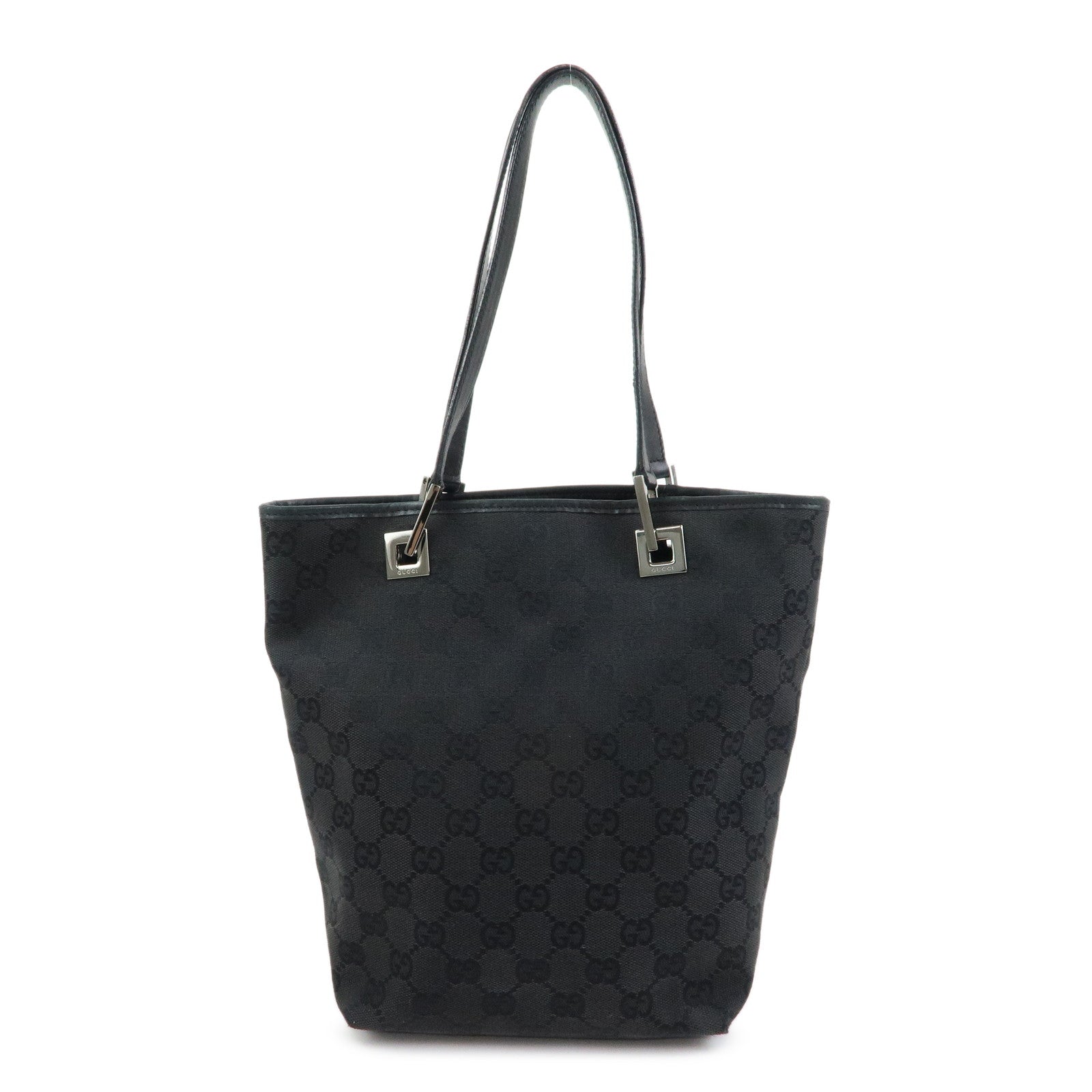 GUCCI GG Canvas Leather Tote Bag Hand Bag Shoulder Bag Black 31244