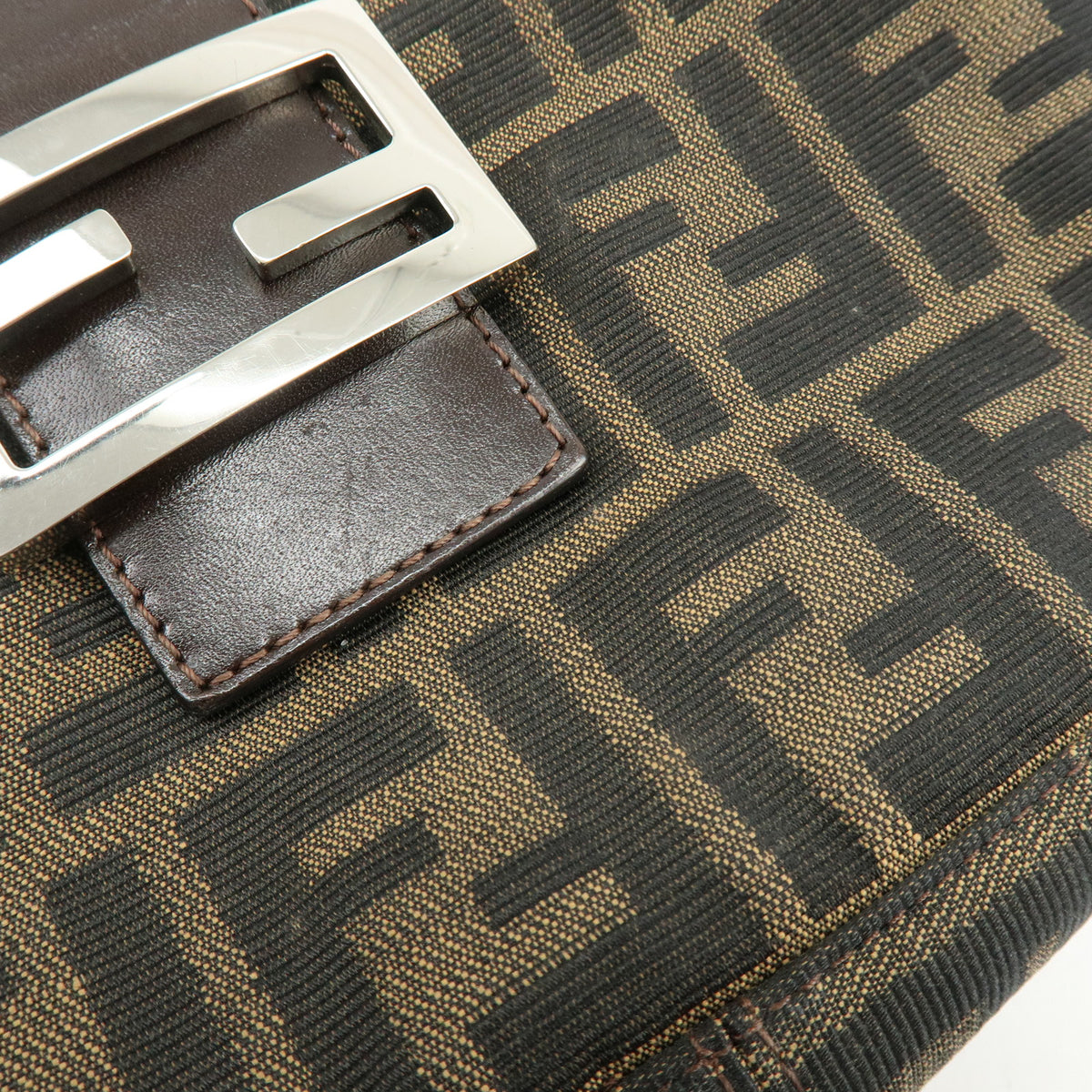 FENDI Zucca Canvas Leather Shoulder Bag Hand Bag Brown Black 26722