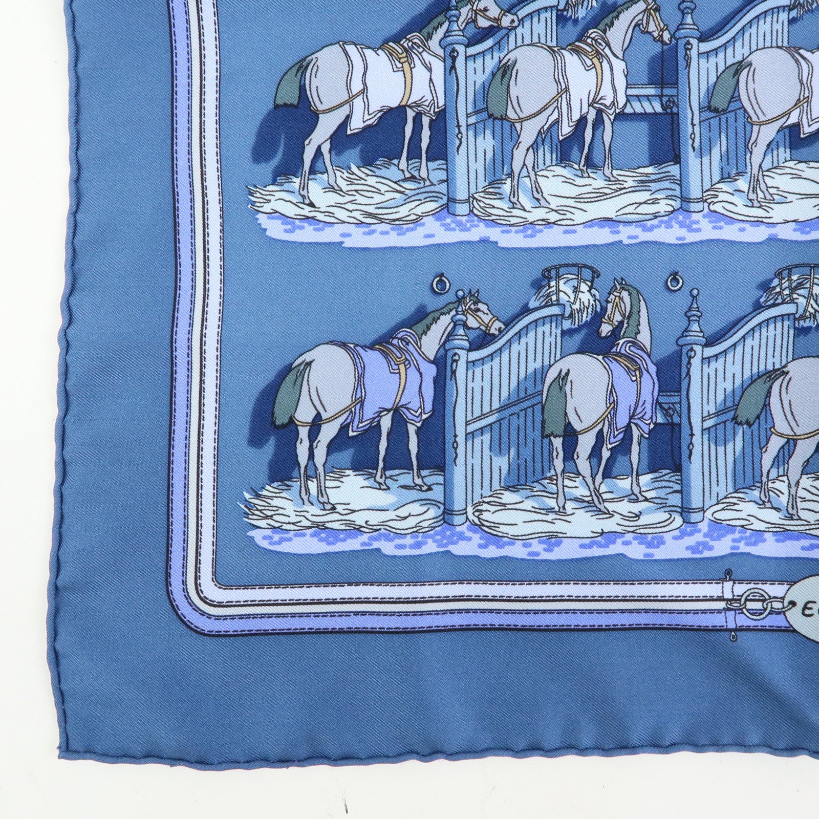 HERMES Carre 42 Lot of 2 Silk 100% Scarf  CRURIES/Cliqueti Blue