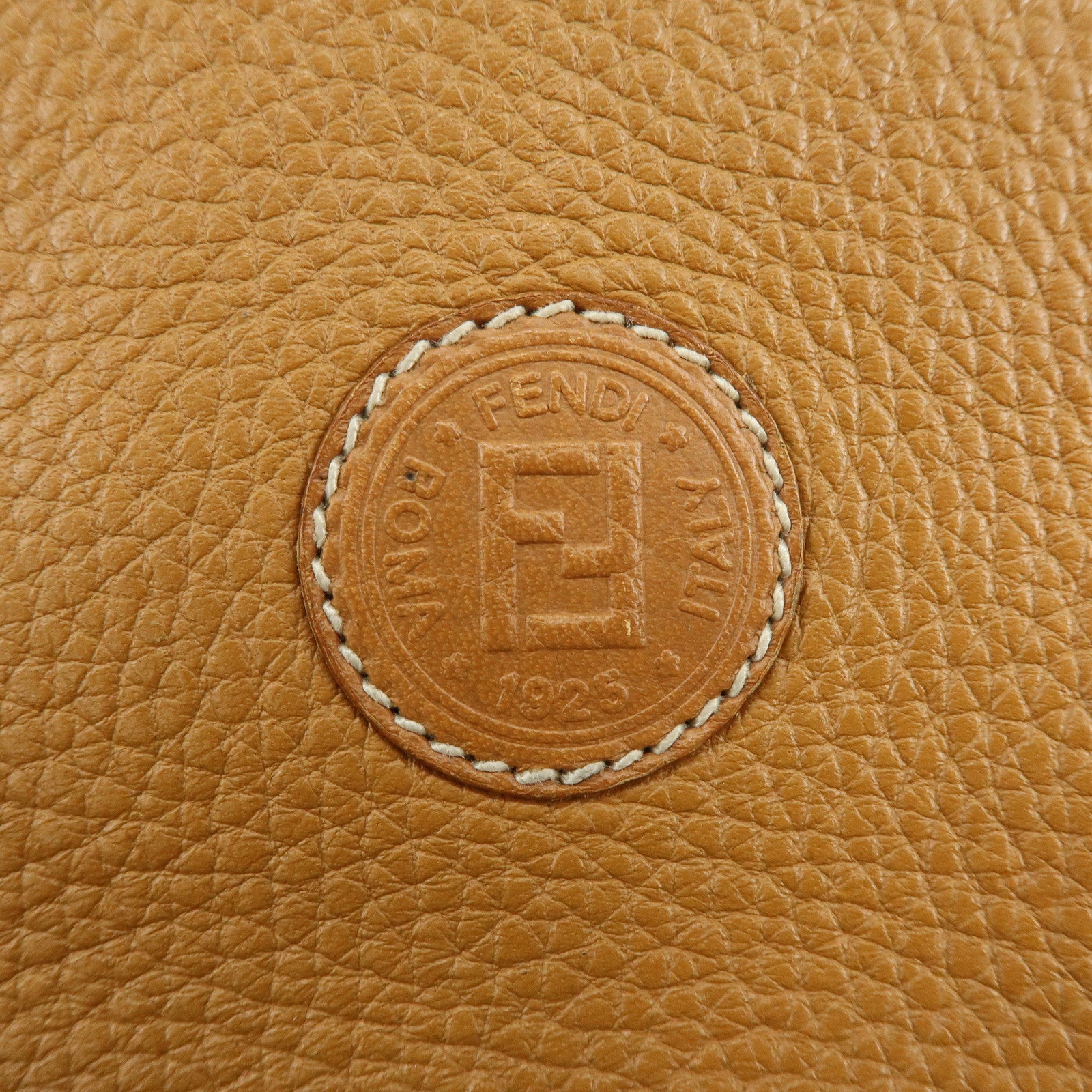 FENDI FF Logo Leather 2Way Bag Hand Bag Boston Bag Camel