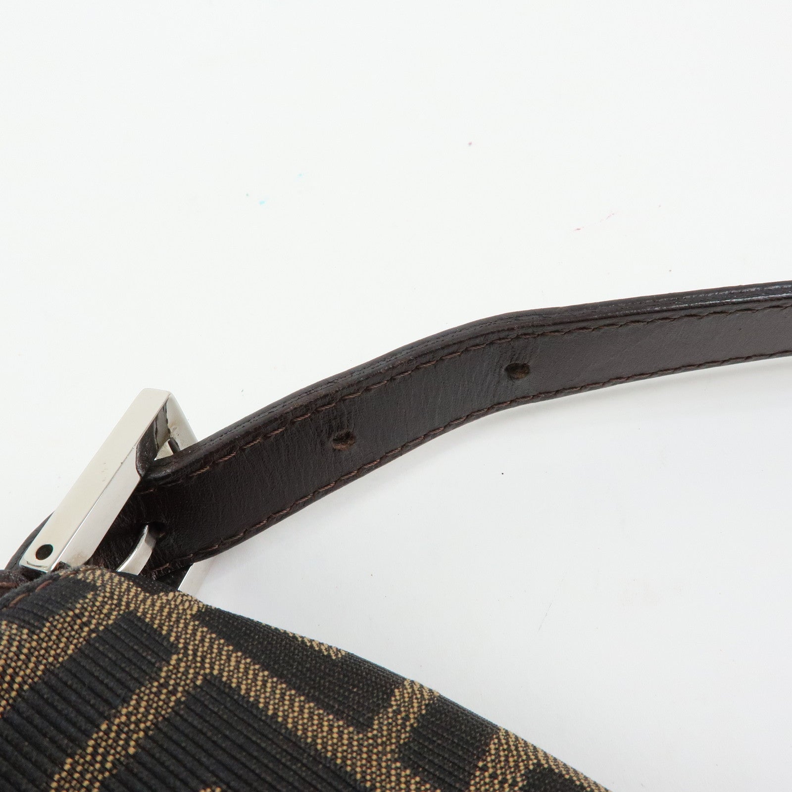 FENDI Mamma Baguette Zucca Canvas Leather Shoulder Bag Brown 26325