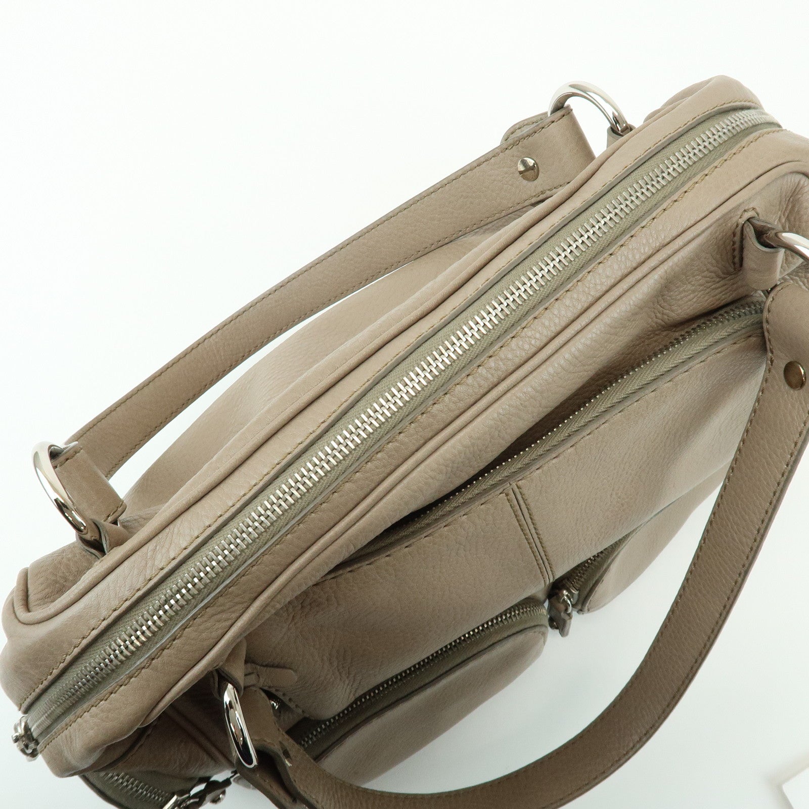 TOD'S Multiple Pocket Leather Shoulder Bag Hand Bag Beige