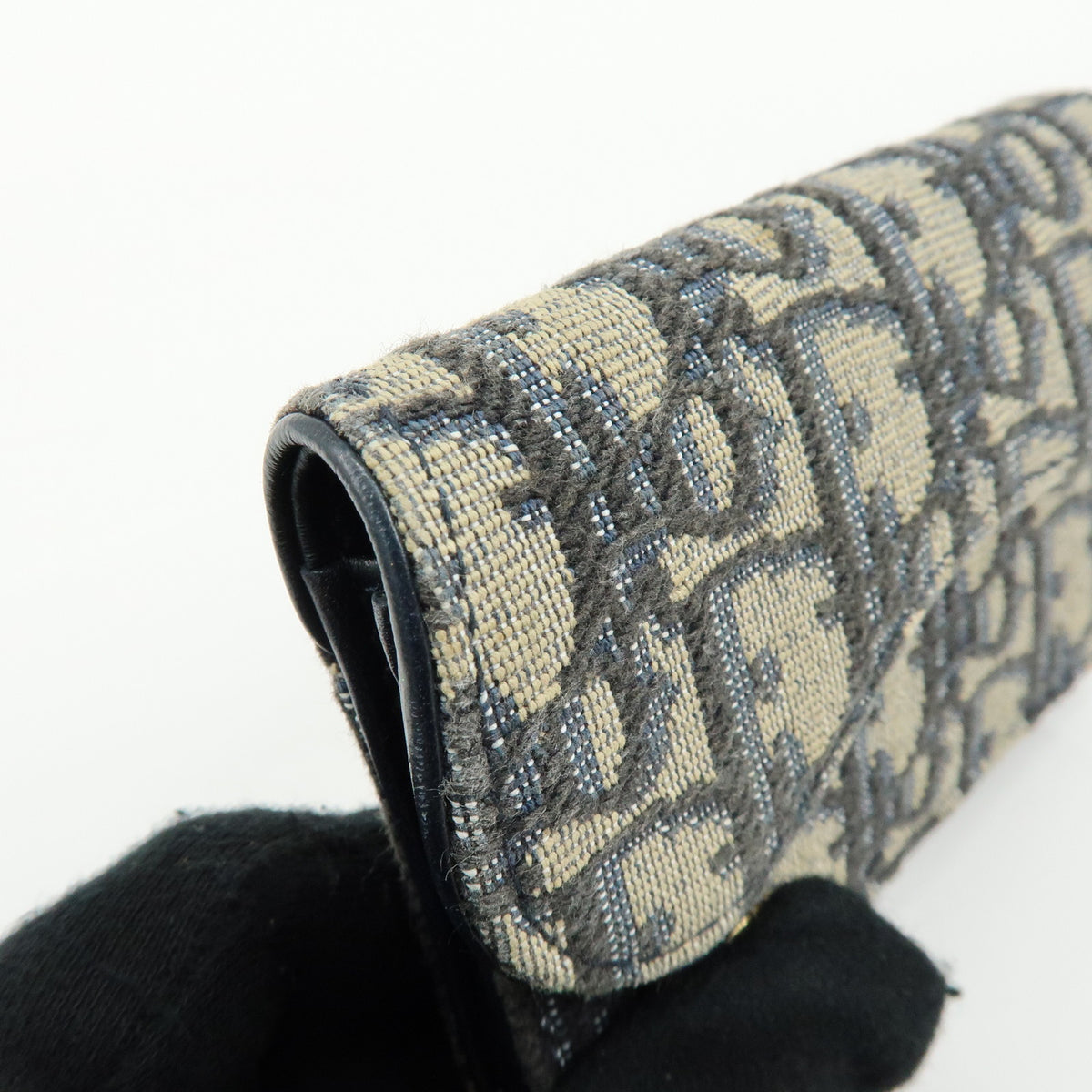 Christian Dior Oblique Saddle Jacquard Canvas Leather Card Case Navy