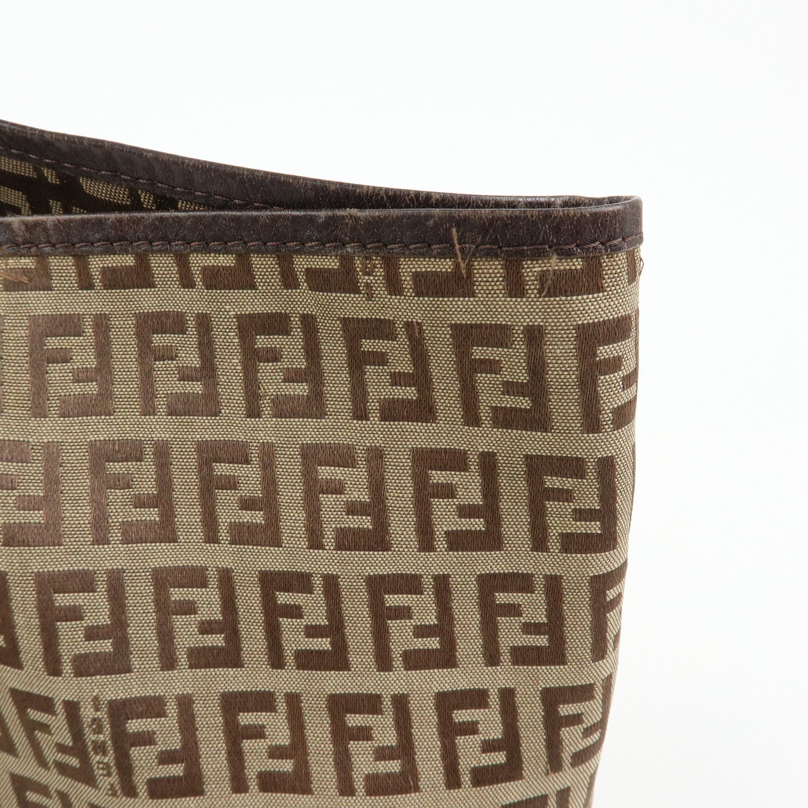 FENDI ZUcchino Canvas Leather Tote Bag Shoulder Bag Brown 8BH005