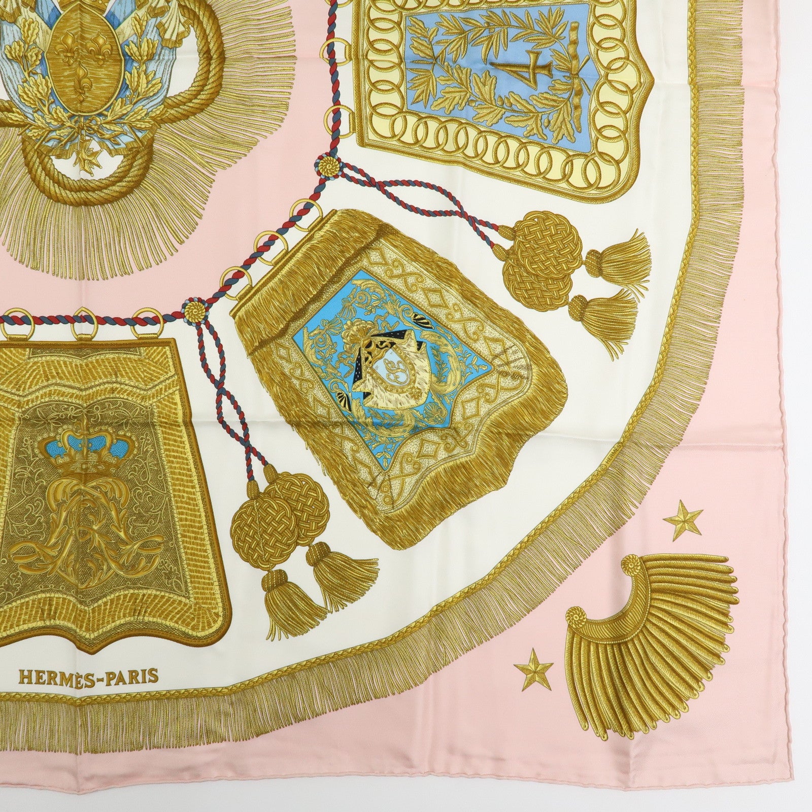 HERMES Carre 90 Silk 100% Scarf Poste et Cavalerie Light Pink Gold
