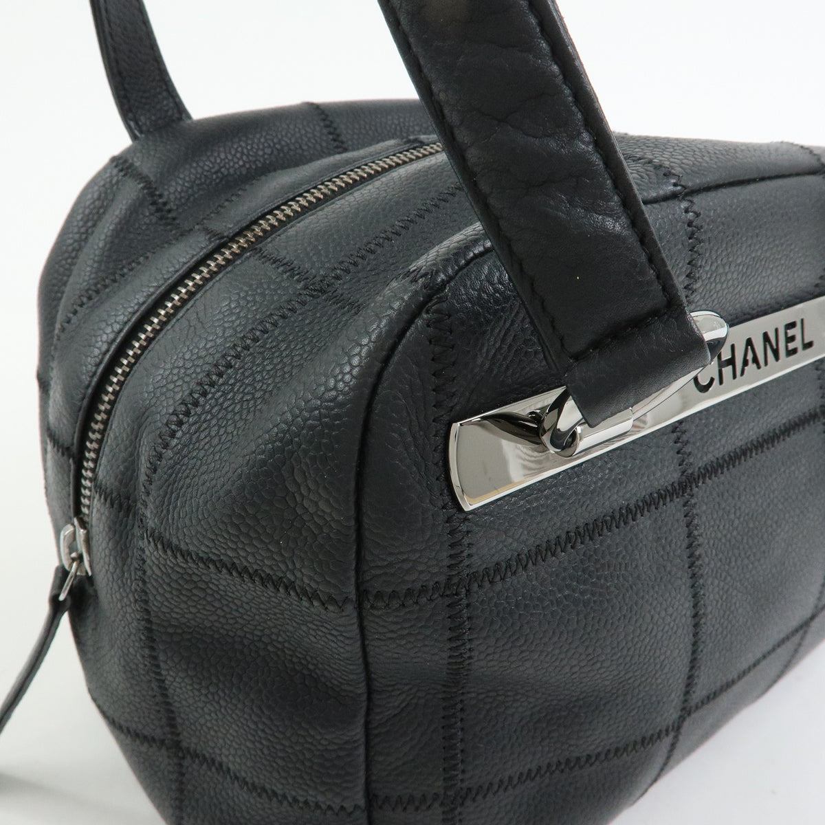 CHANEL Chocolate Bar Caviarskin Mini Boston Shoulder Bag Black A26134