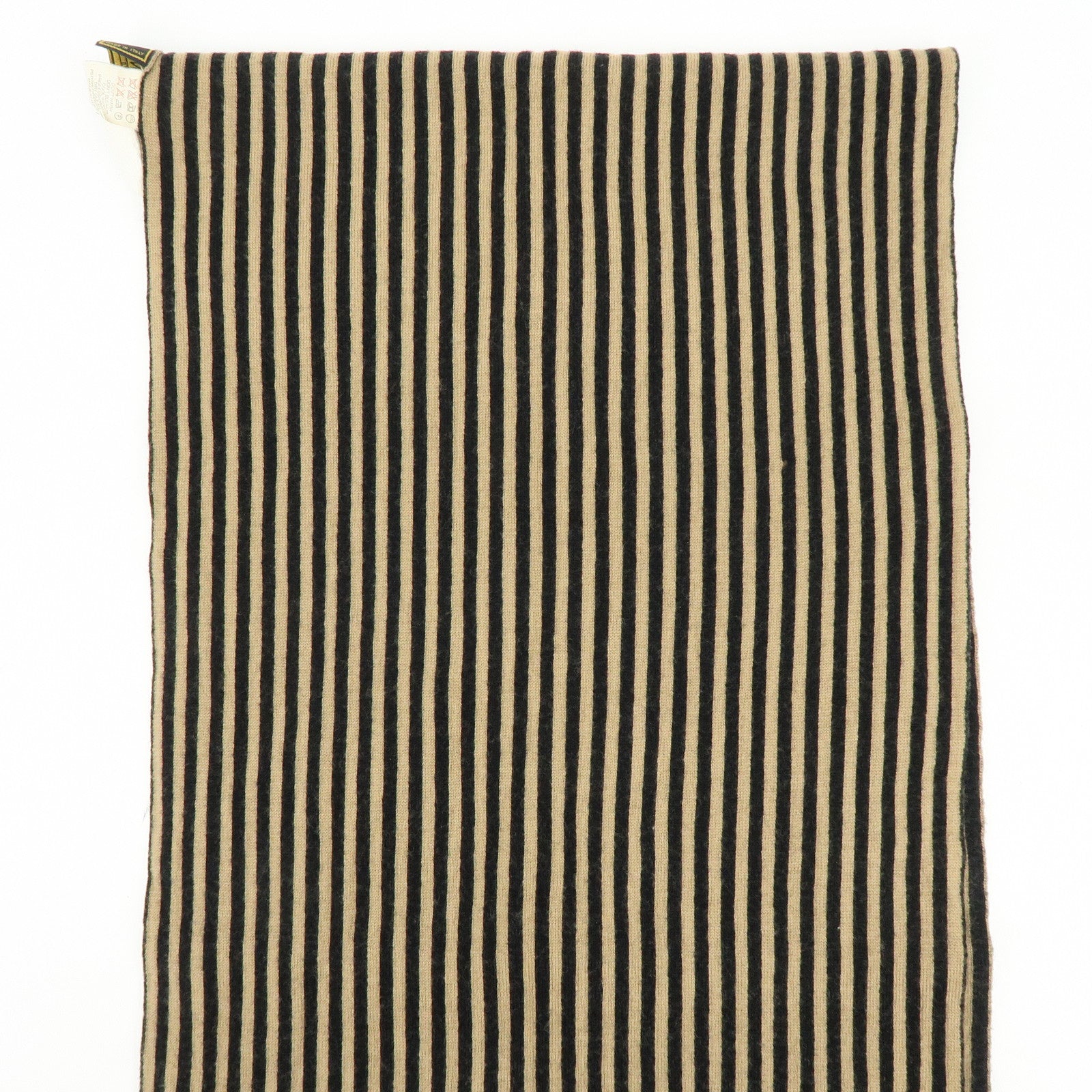 FENDI Zucca FF Logo Wool 100% Scarf Stole Stripe Beige Black