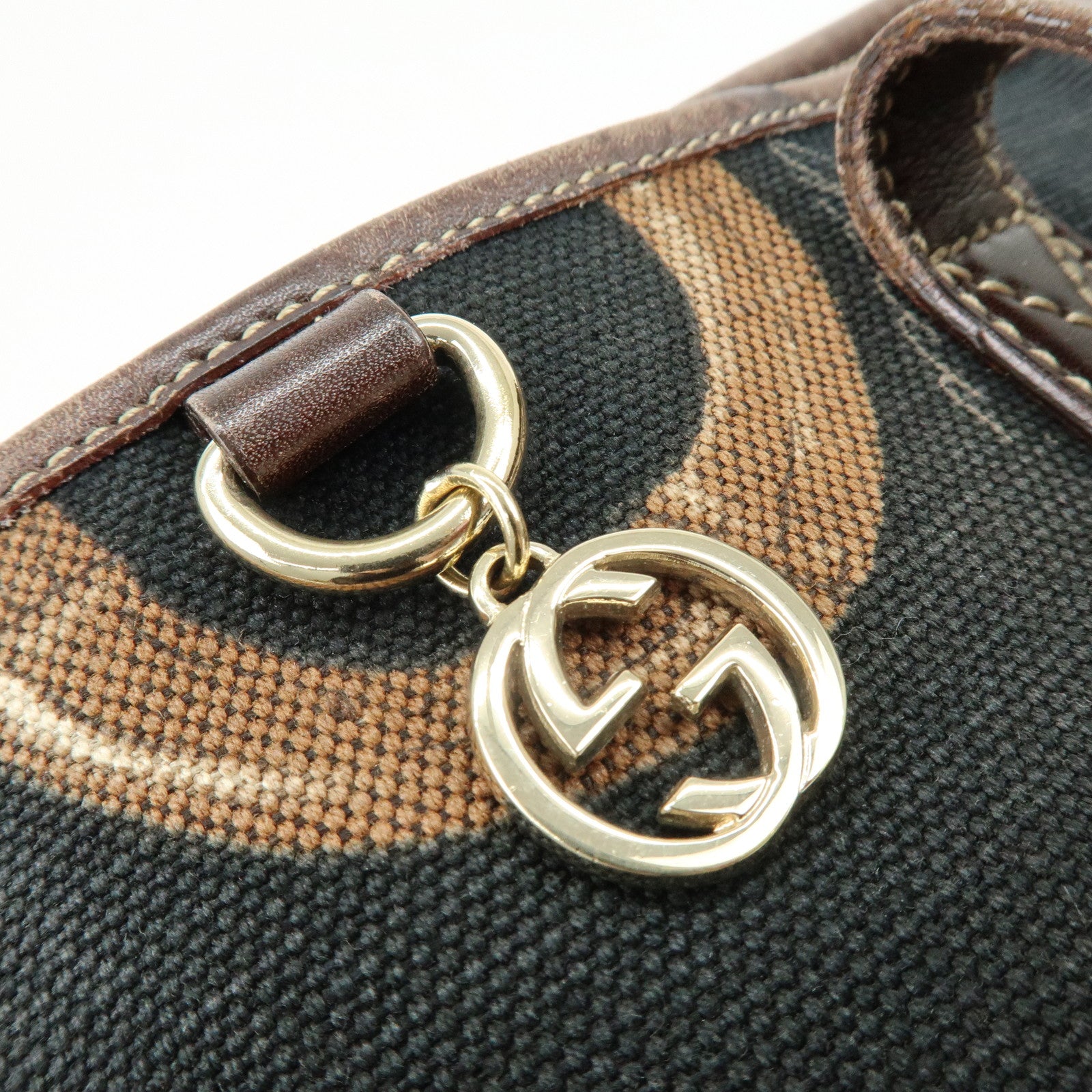 GUCCI Horsebit Interlocking G Canvas Leather Tote Bag Black 154402