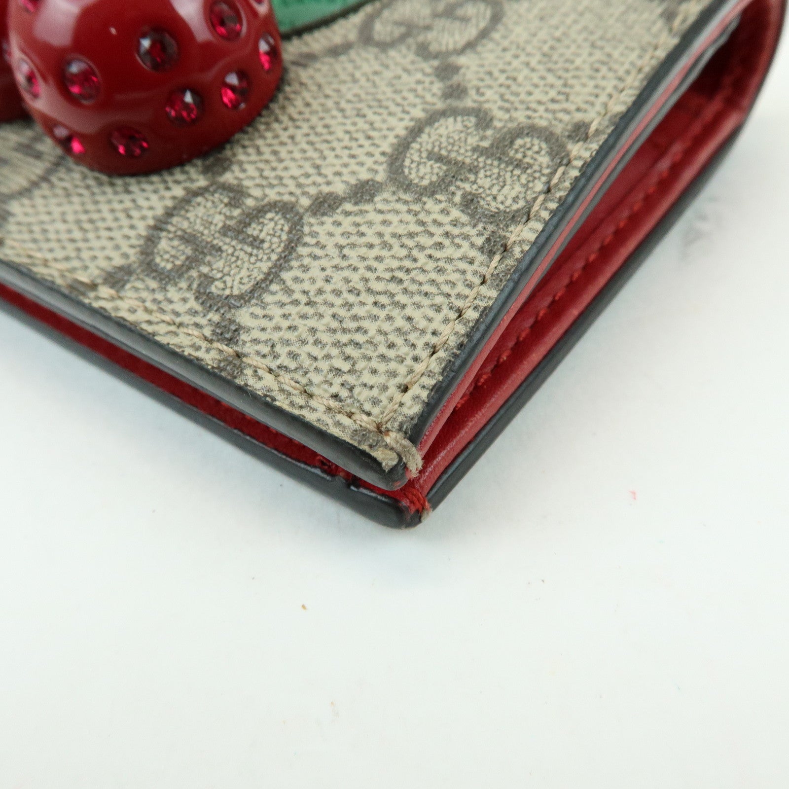 GUCCI Interlocking G Cherry GG Supreme Compact Wallet Beige 476050