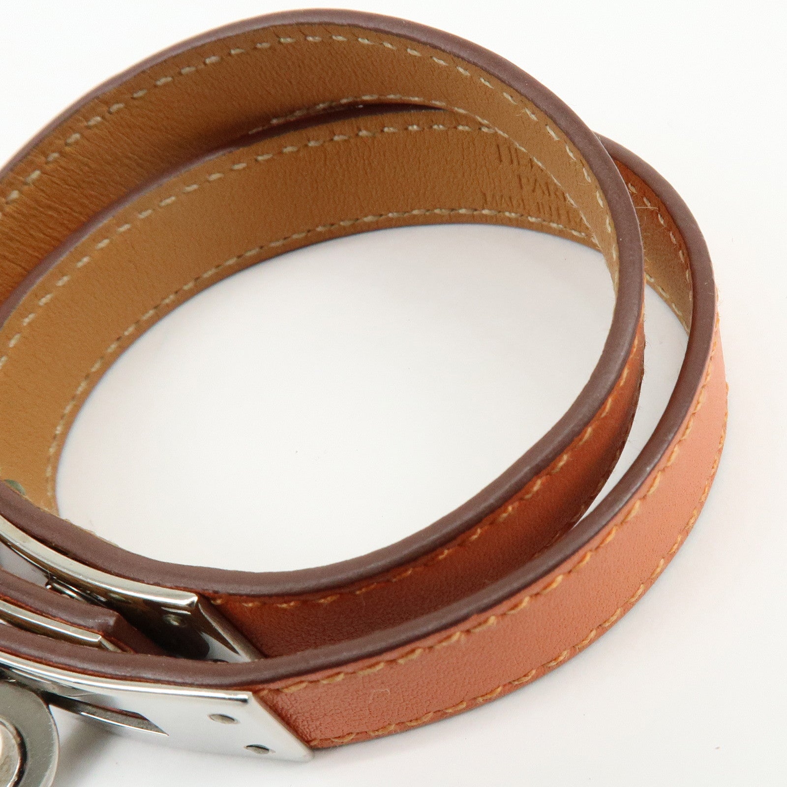 HERMES Kelly Double Tour Leather Bangle Bracelet ☐P Stamped Orange