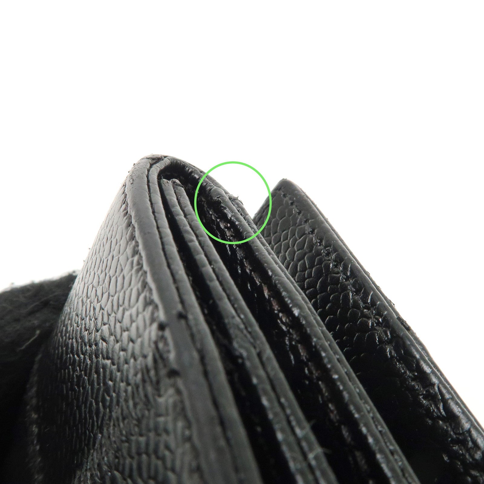 CHANEL Chocolate Bar Caviarskin W Hook Small Wallet Black Used