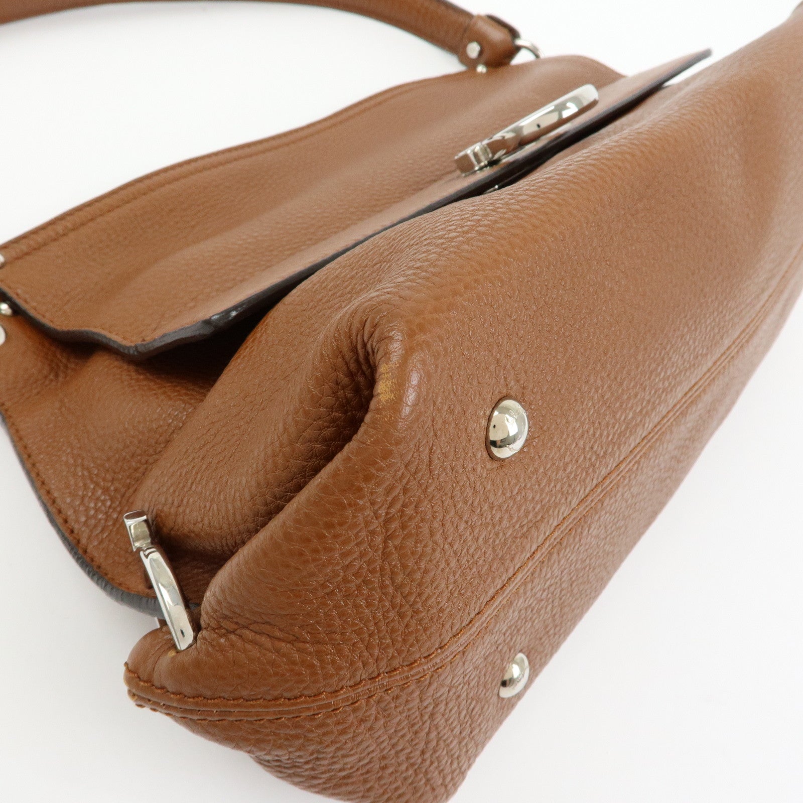 Ferragamo Gancini Leather Shoulder Bag Hand Bag Brown