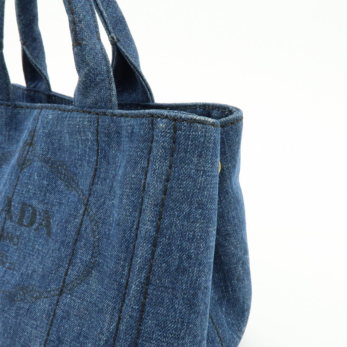PRADA Canapa Mini Triangle Logo Denim 2Way Bag Hand Bag Blue 1BG439
