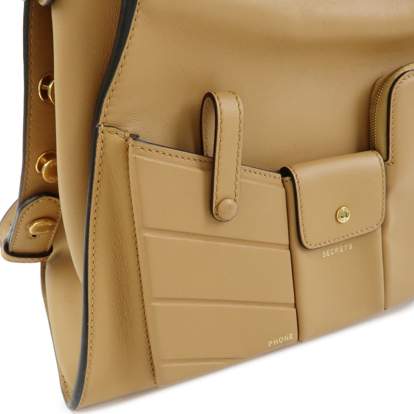 FENDI Peekaboo Leather Iconic Utility 2Way Hand Bag Shoulder Bag Beige
