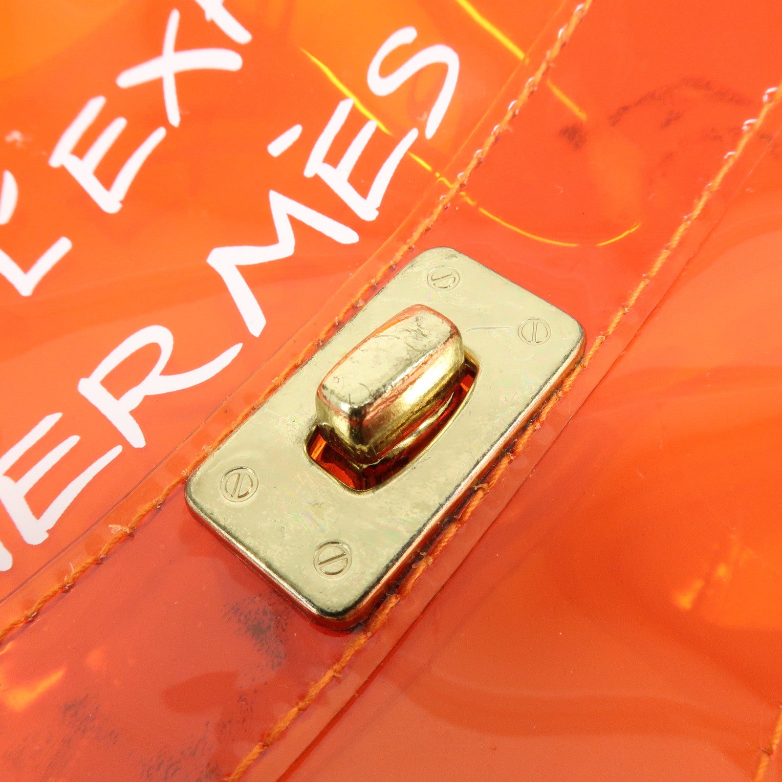 HERMES Kelly Vinyl Hand Bag Clear Orange