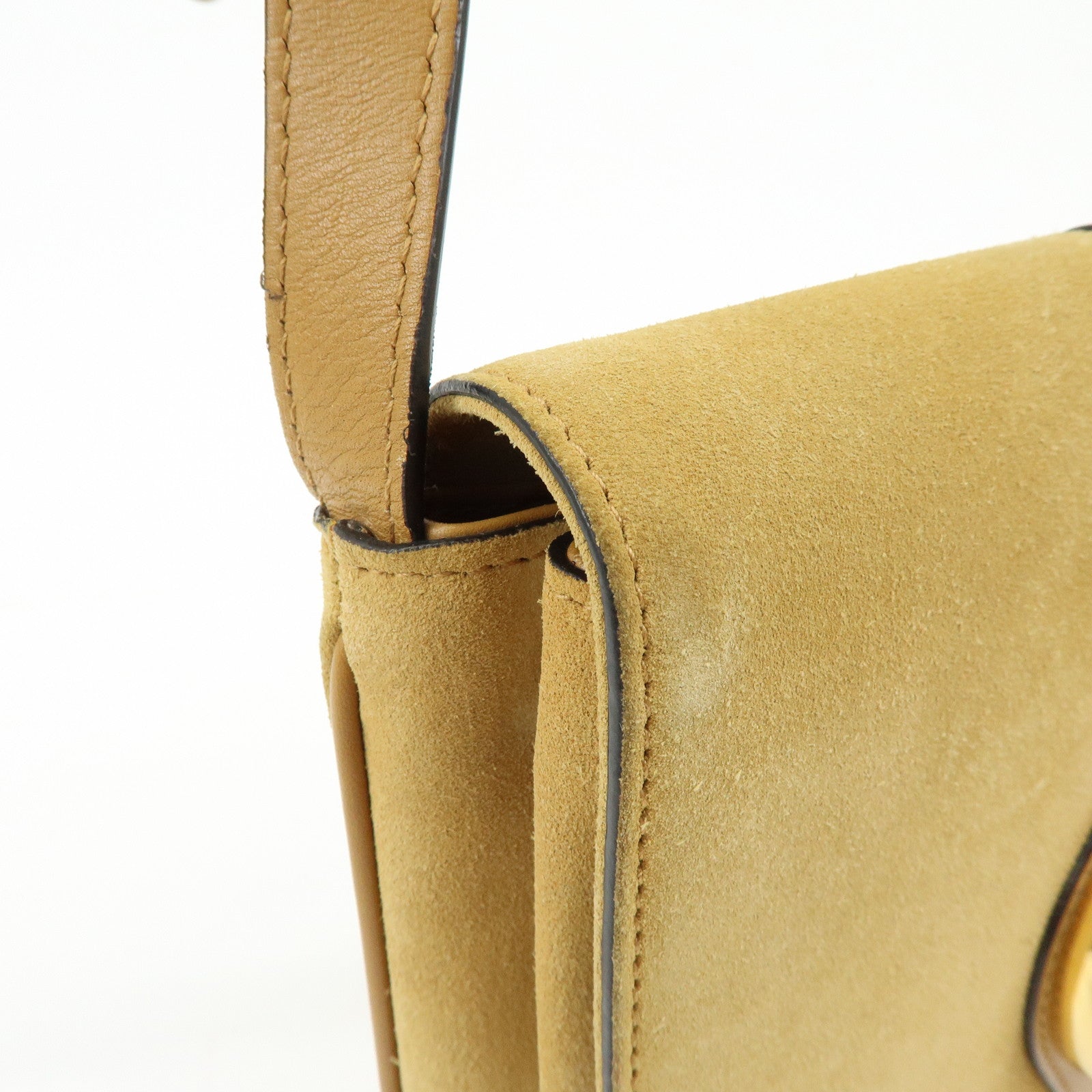 GUCCI Arli Double G Suede Leather Shoulder Crossbody Bag Beige Brown