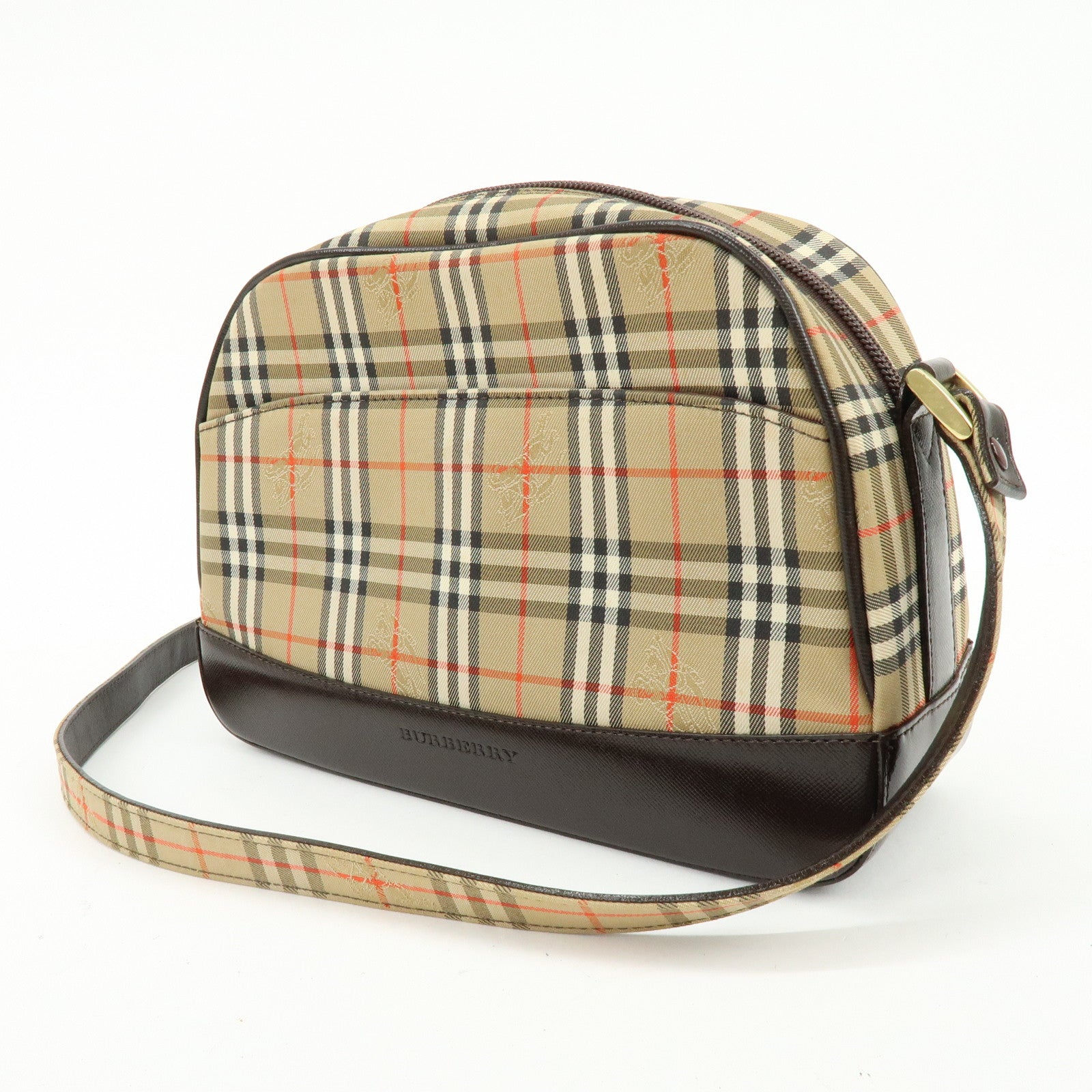 BURBERRY Nova Plaid Canvas Leather Shoulder Crossbody Bag Beige Brown
