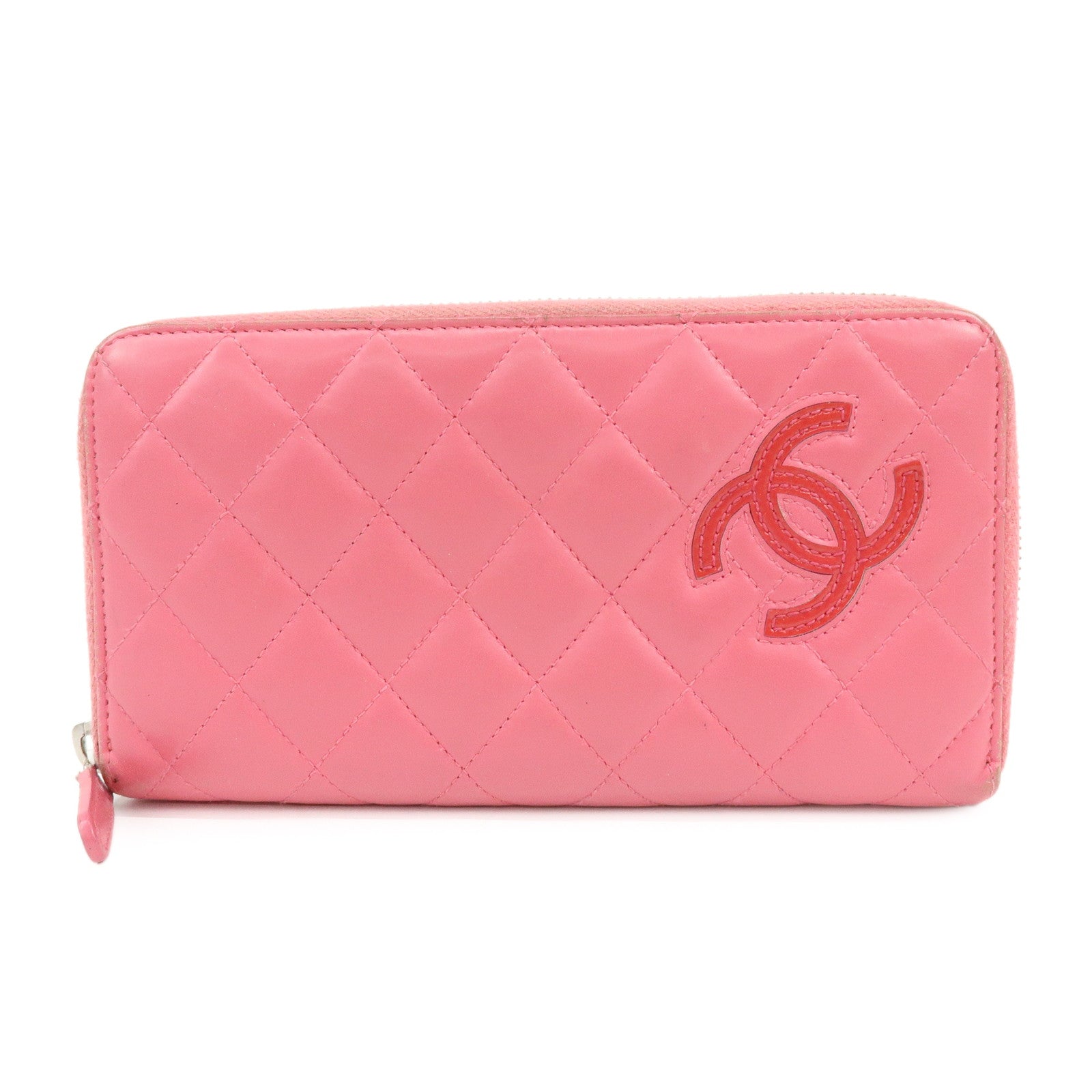 CHANEL COCO Mark Matelasse Lamb Skin Patent Leather Long Zip Wallet