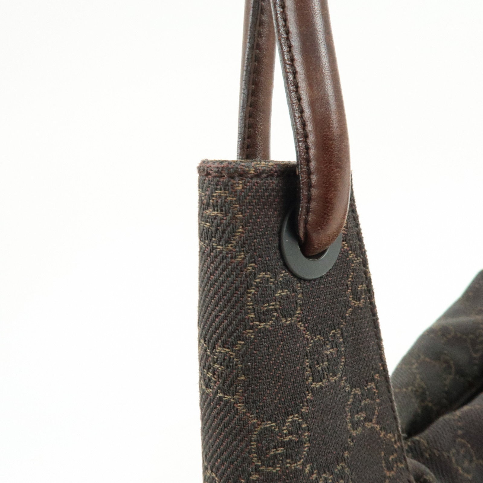 GUCCI GG Canvas Leather Shoulder Bag Hand Bag Dark Brown 101292