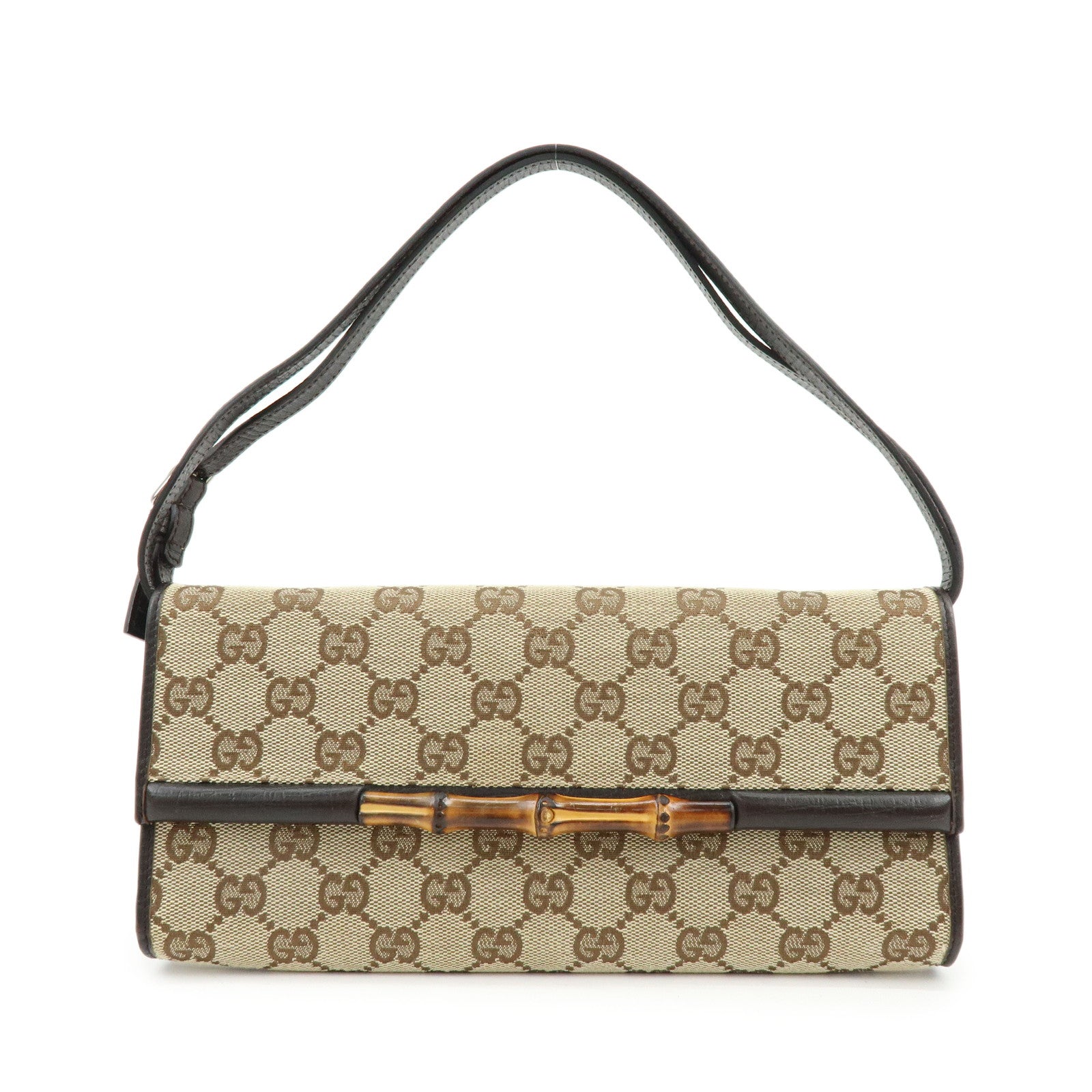 GUCCI Bamboo GG Canvas Leather 2Way Bag Hand Bag Beige Brown 117594