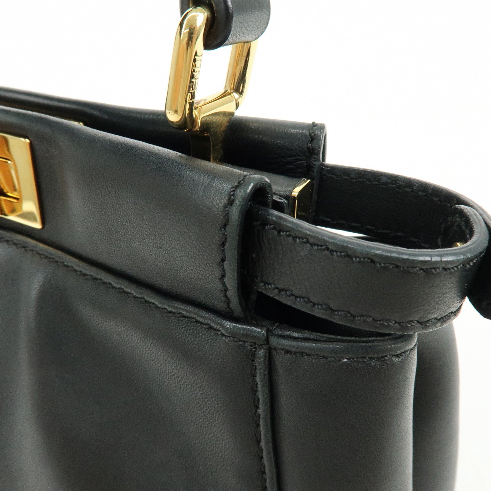 FENDI Peekaboo Mini Leather 2Way Hand Bag Shoulder Bag Black 8BN244