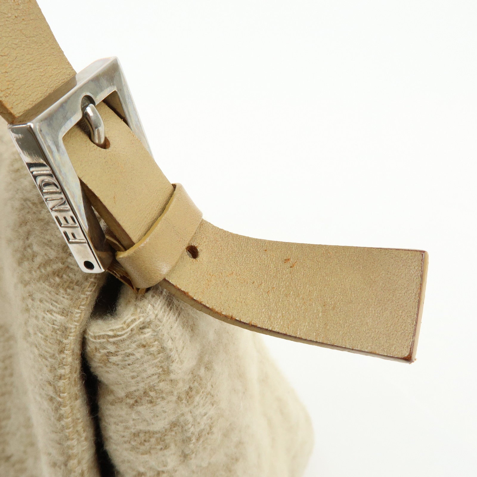 FENDI Mamma Baguette Zucca Wool Leather Shoulder Bag Beige 26325