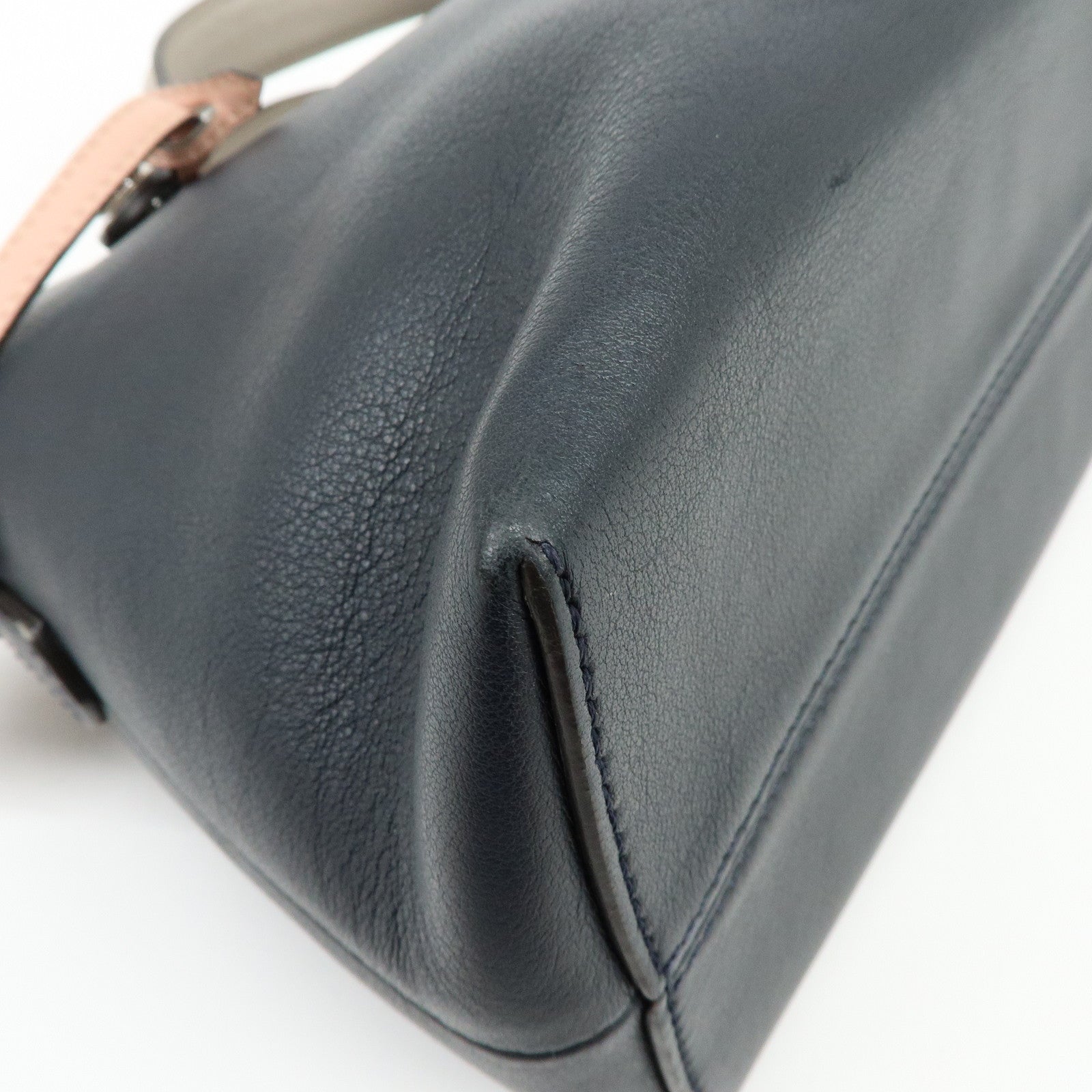 FENDI By The Way Medium Leather 2Way Hand Shoulder Bag Navy 8BL124