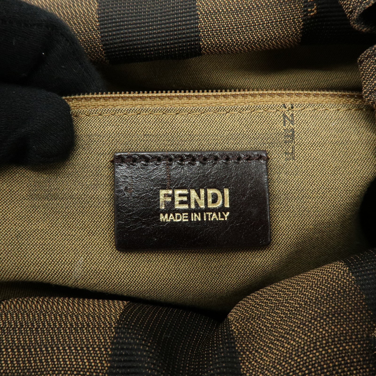 FENDI Pequin Raffia Leather Tote Bag Shoulder Bag Brown Natural