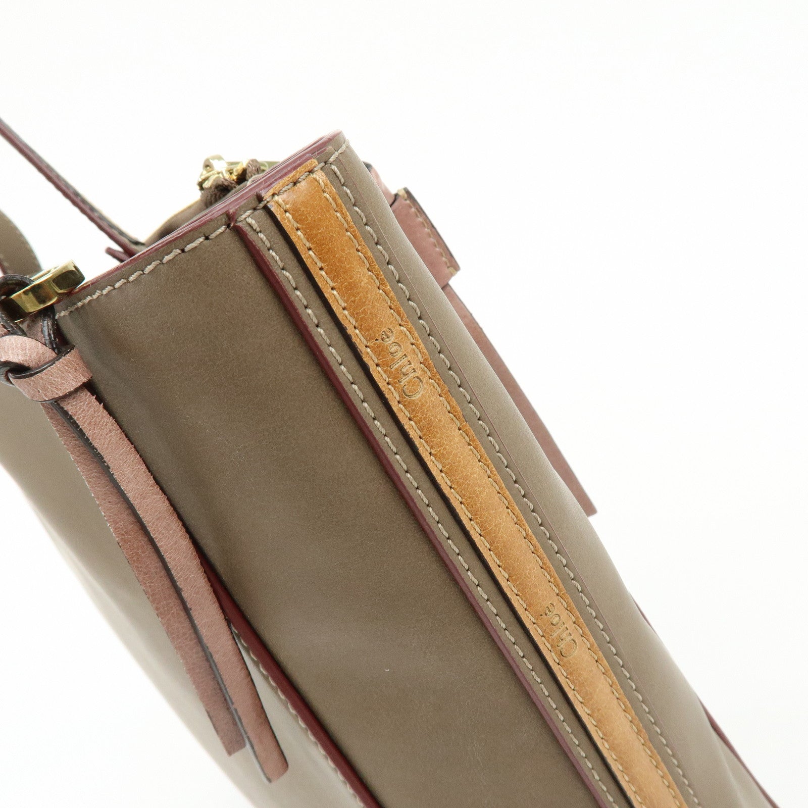Chloe Sam Leather 2Way Bag Hand Bag Shoulder Bag Greige
