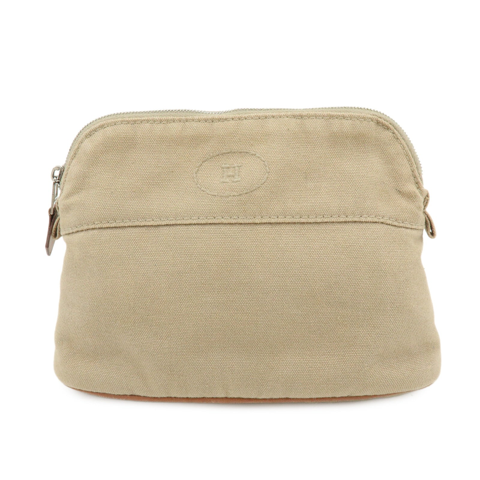 HERMES Bolide Mini Cotton Leather Canvas Pouch Cosmetic Pouch Beige