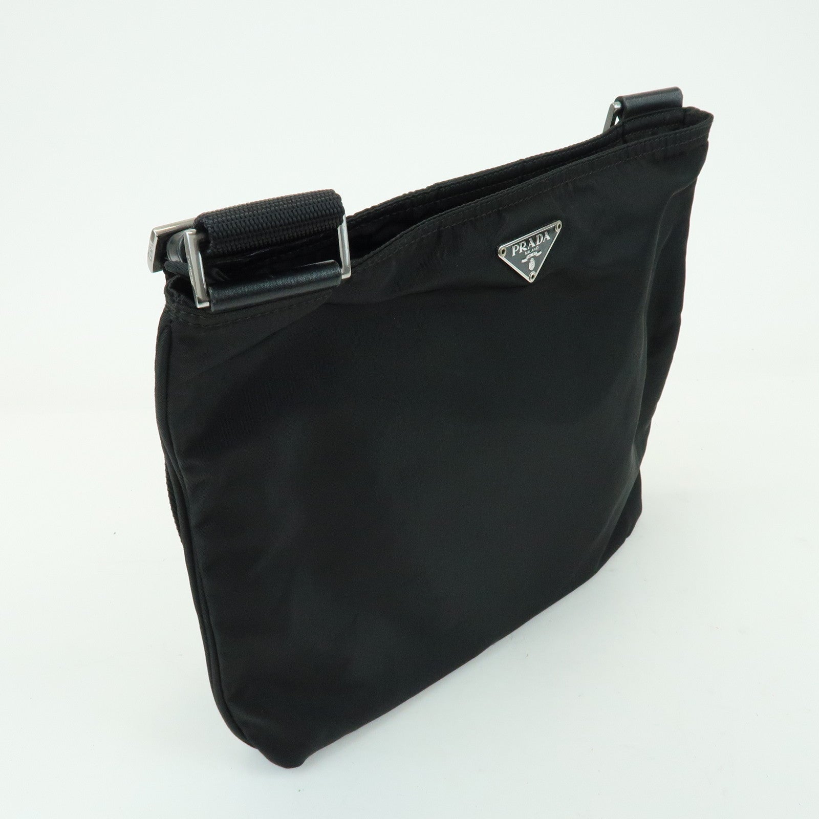 PRADA Triangle Logo Nylon Leather Shoulder Bag Crossbody Bag Black