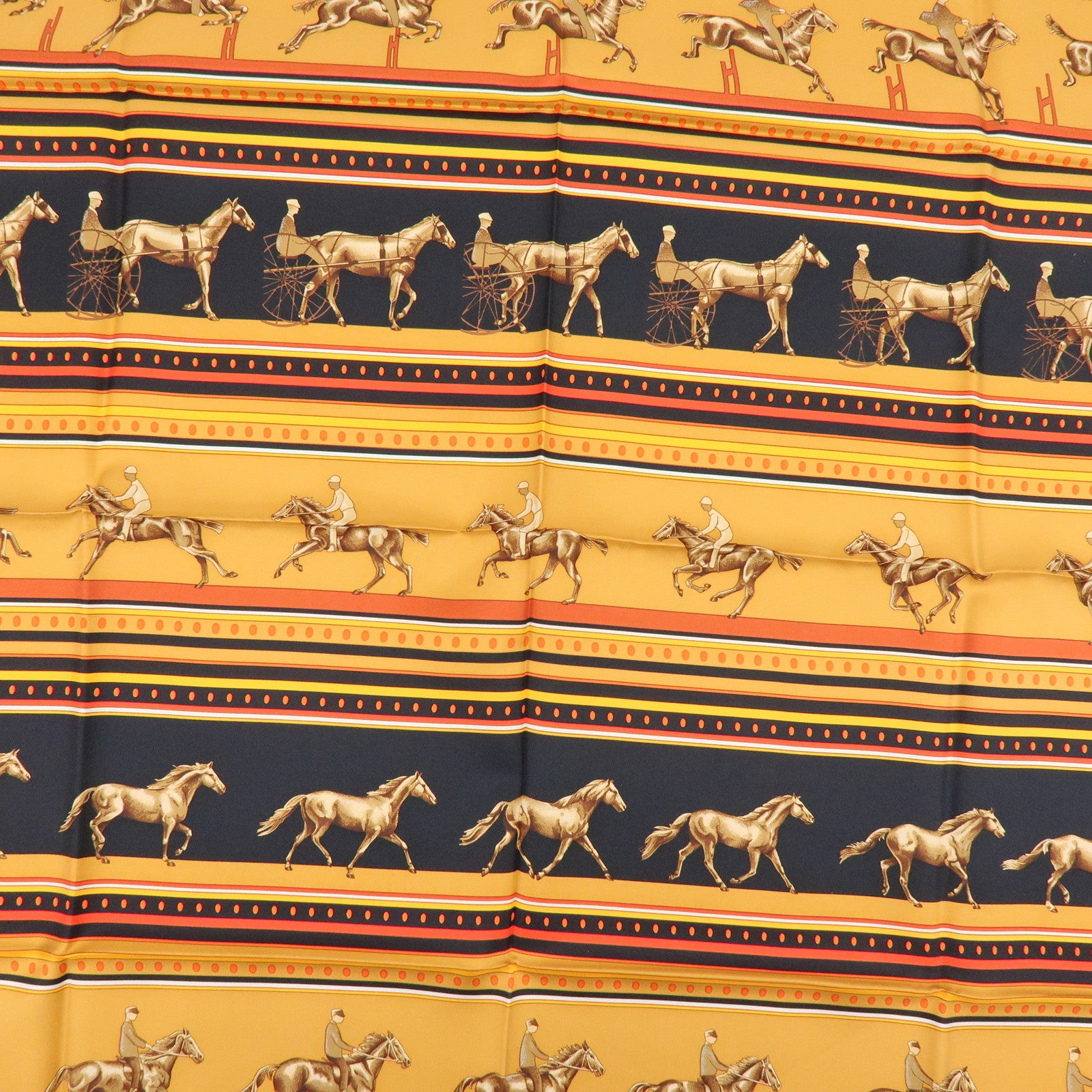 HERMES Carre 90 Silk 100% Scarf SEQUENCES Orange Black