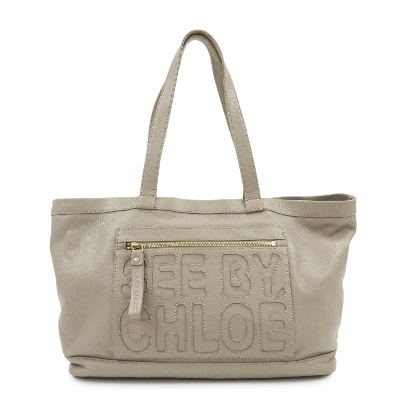 Chloe See By Chloe Leather Tote Bag Hand Bag Shoulder Bag Greige