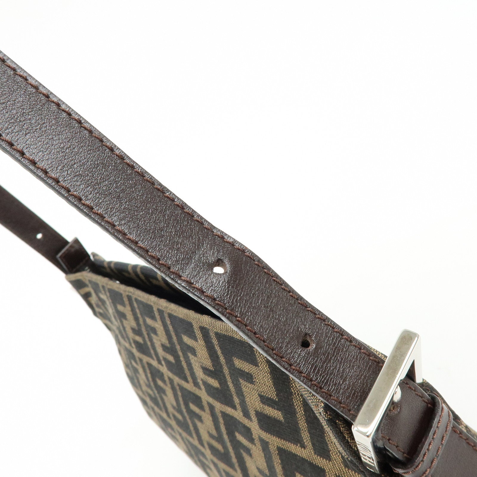 FENDI Zucca Canvas Leather Shoulder Bag Hand Bag Brown Black 26566