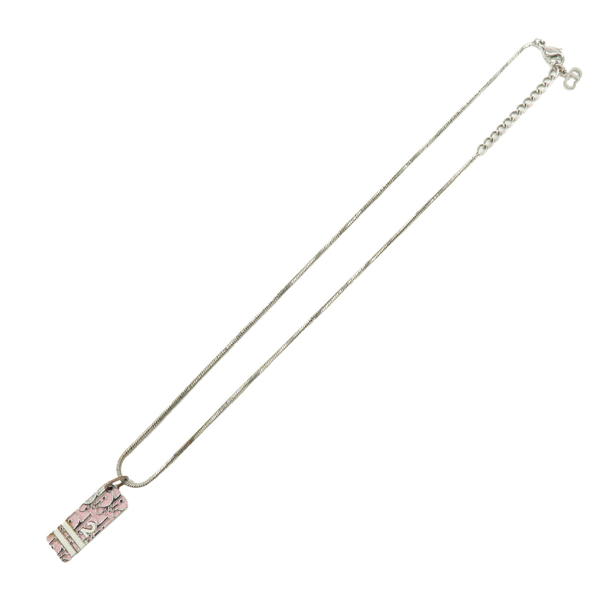 Christian Dior Trotter Plate Metal Necklace Pink Silver White