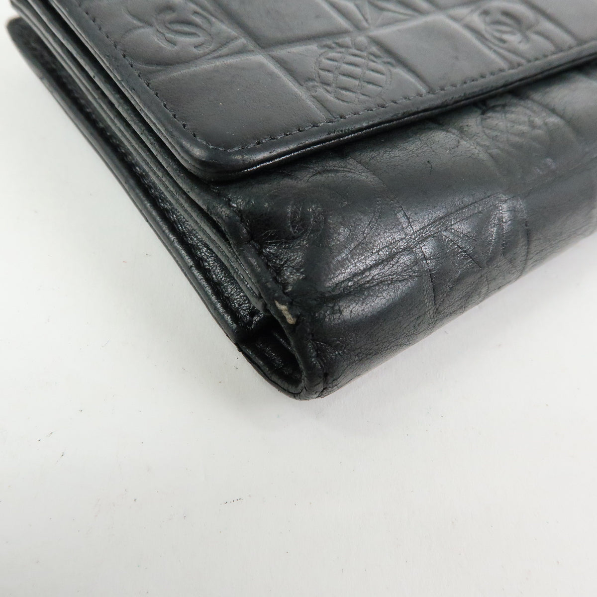 CHANEL Icon Line COCO Mark Lamb Skin W Hook Compact Wallet Black