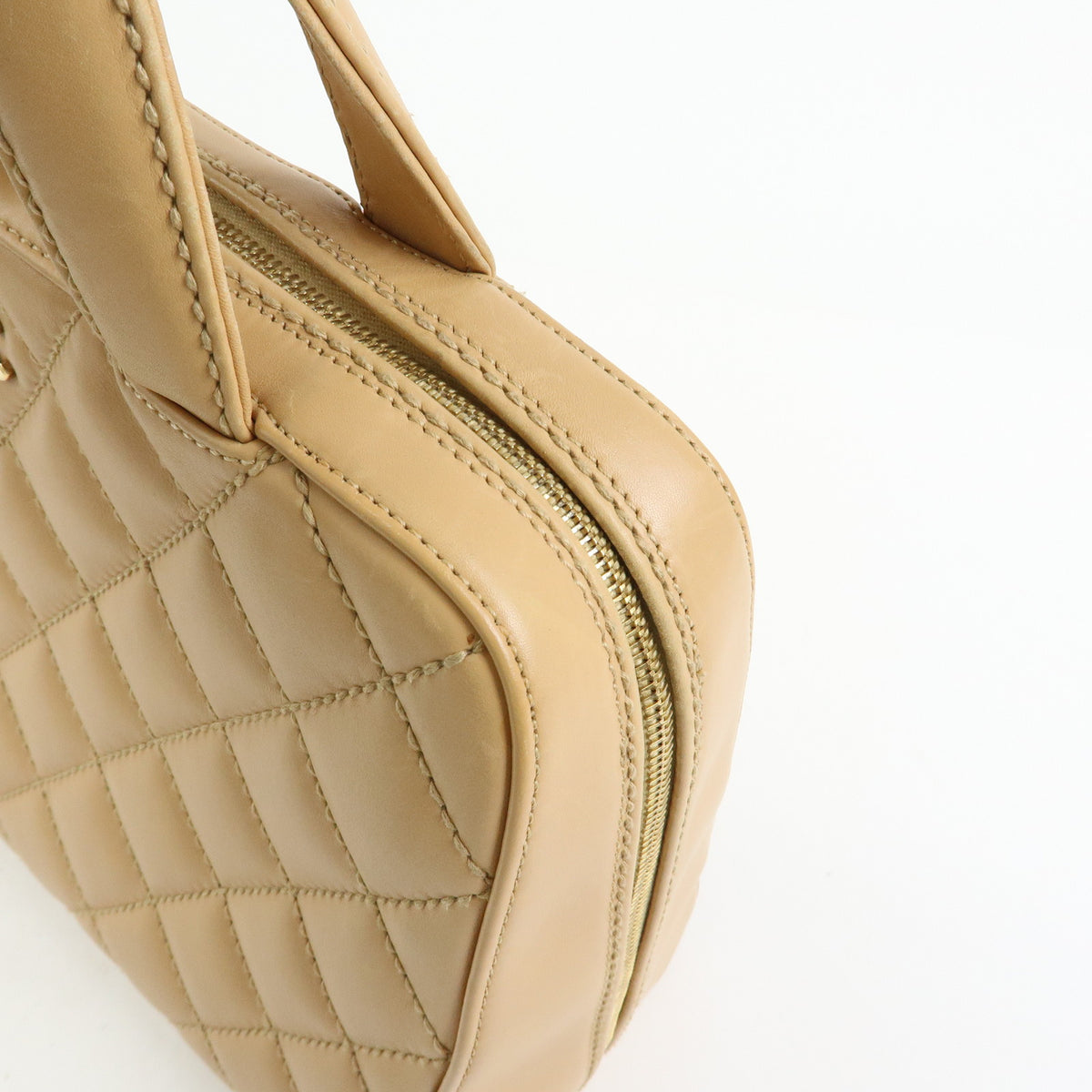 CHANEL Wild Stitch COCO Mark Leather Hand Bag Tote Bag Beige A14693