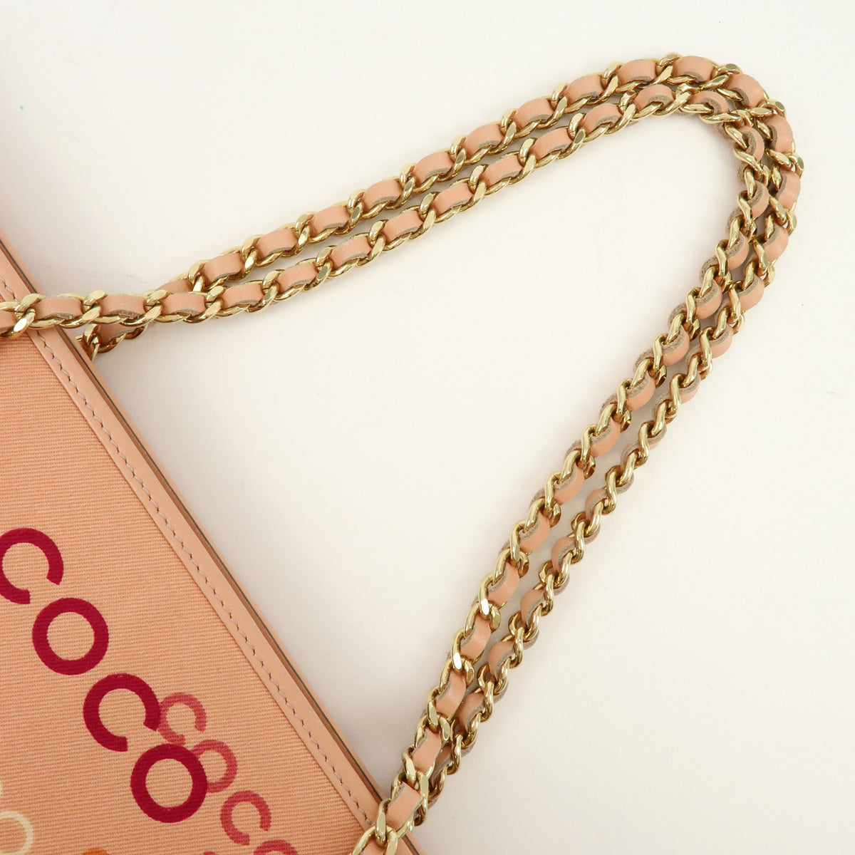 CHANEL COCO Mark Canvas Leather Chain Shoulder Bag Tote Bag Pink Orange