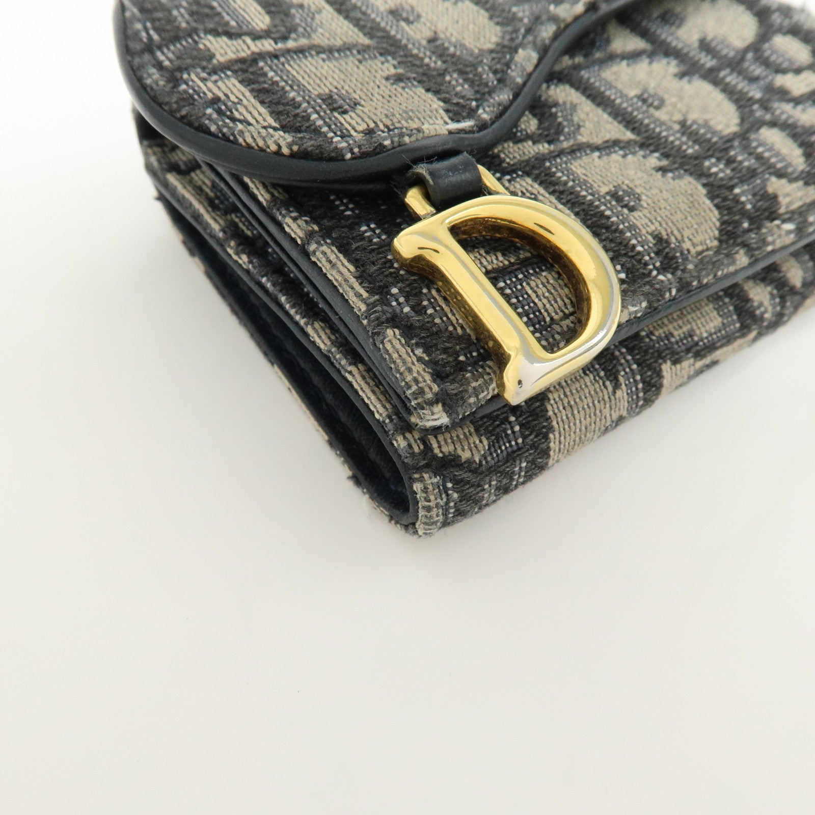 Christian Dior Saddle Oblique Jaquard Leather Tri-fold Wallet Navy