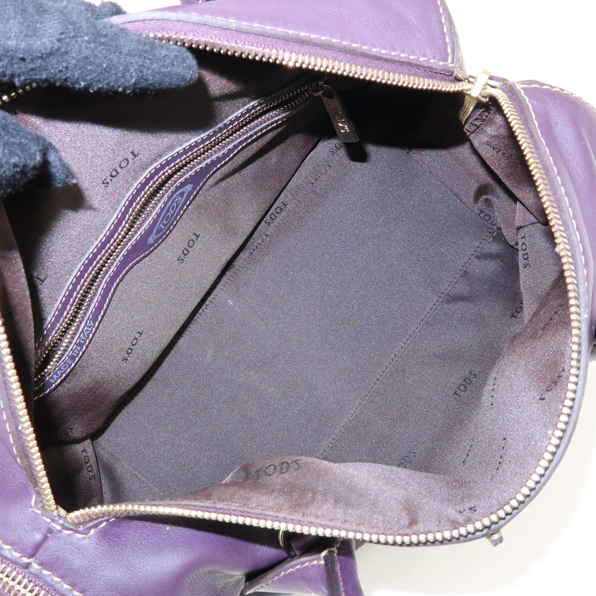 TOD'S Logo Leather 2Way Bag Shoulder Bag Purple