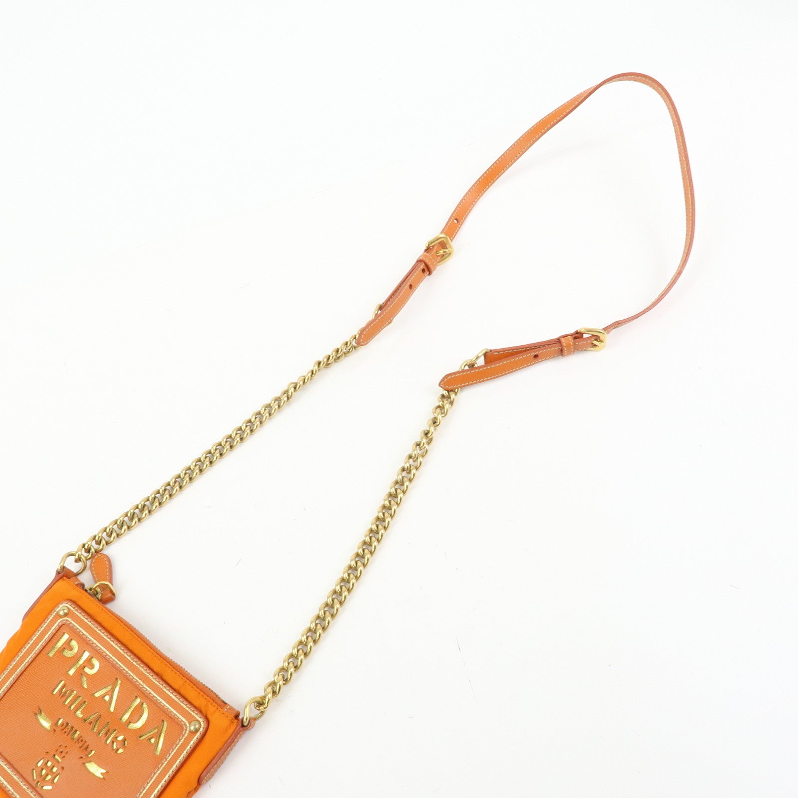 PRADA Nylon Leather Chain Shoulder Bag Crossbody Bag Papaya Orange