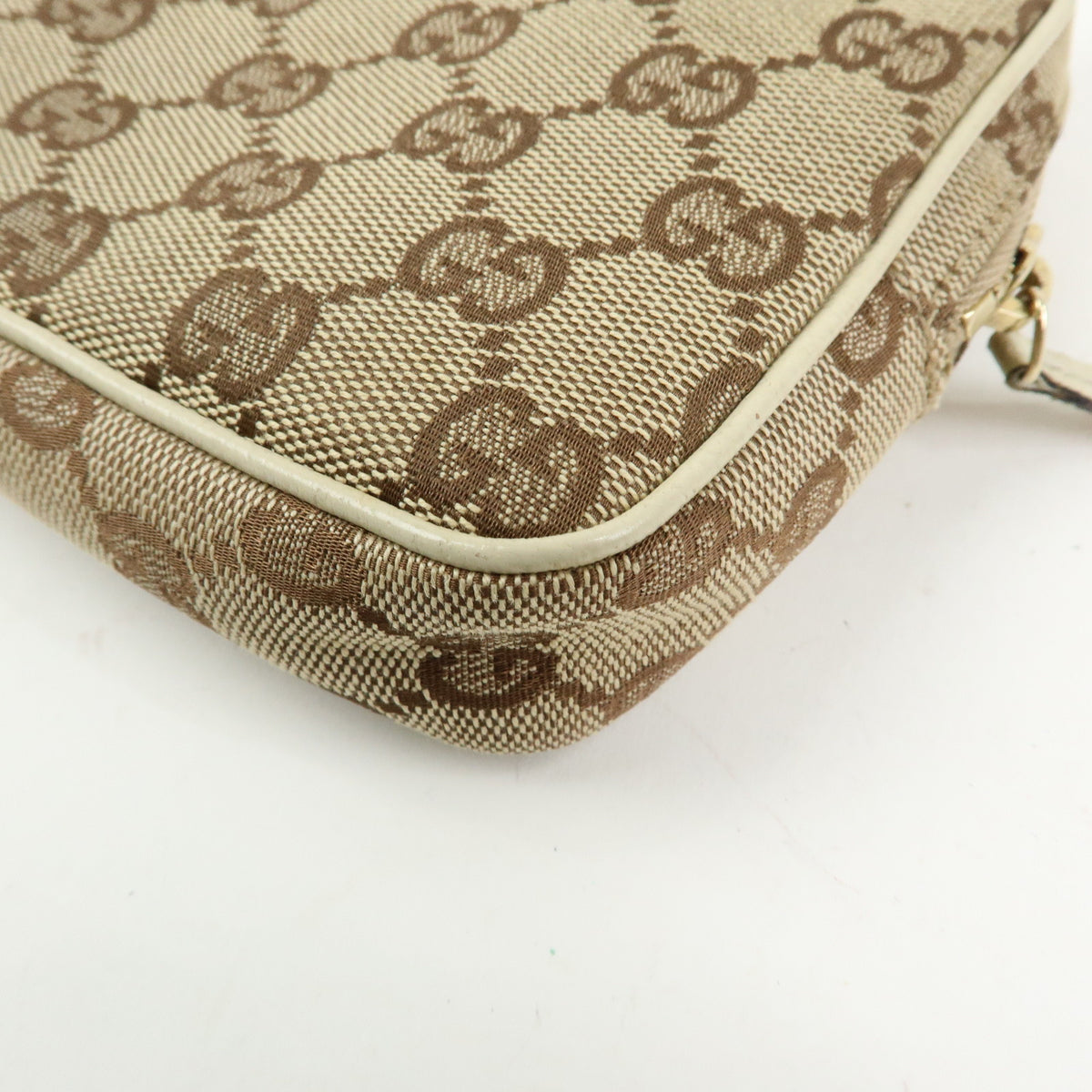 GUCCI GG Canvas Leather Shoulder Crossbody Bag Beige White 120975