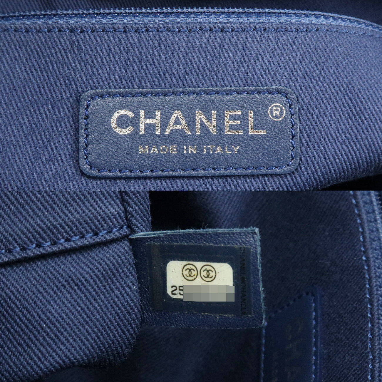 CHANEL Deauville PM Jaquard Canvas Leather Chain Tote Bag Blue A66939