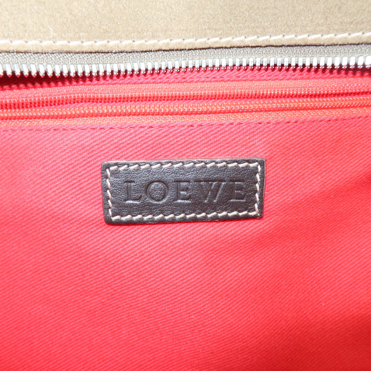 LOEWE Anagram Suede Leather Hand Bag Tote Bag Studs Khaki Brown