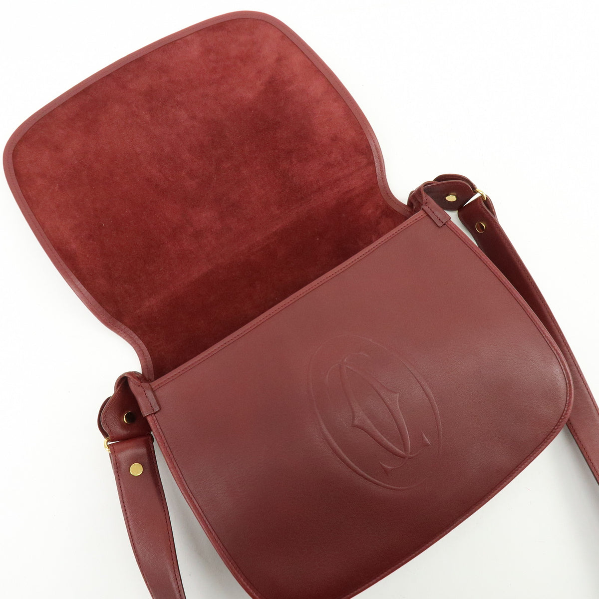 Cartier Must de Cartier Leather Flap Shoulder Bag Bordeaux