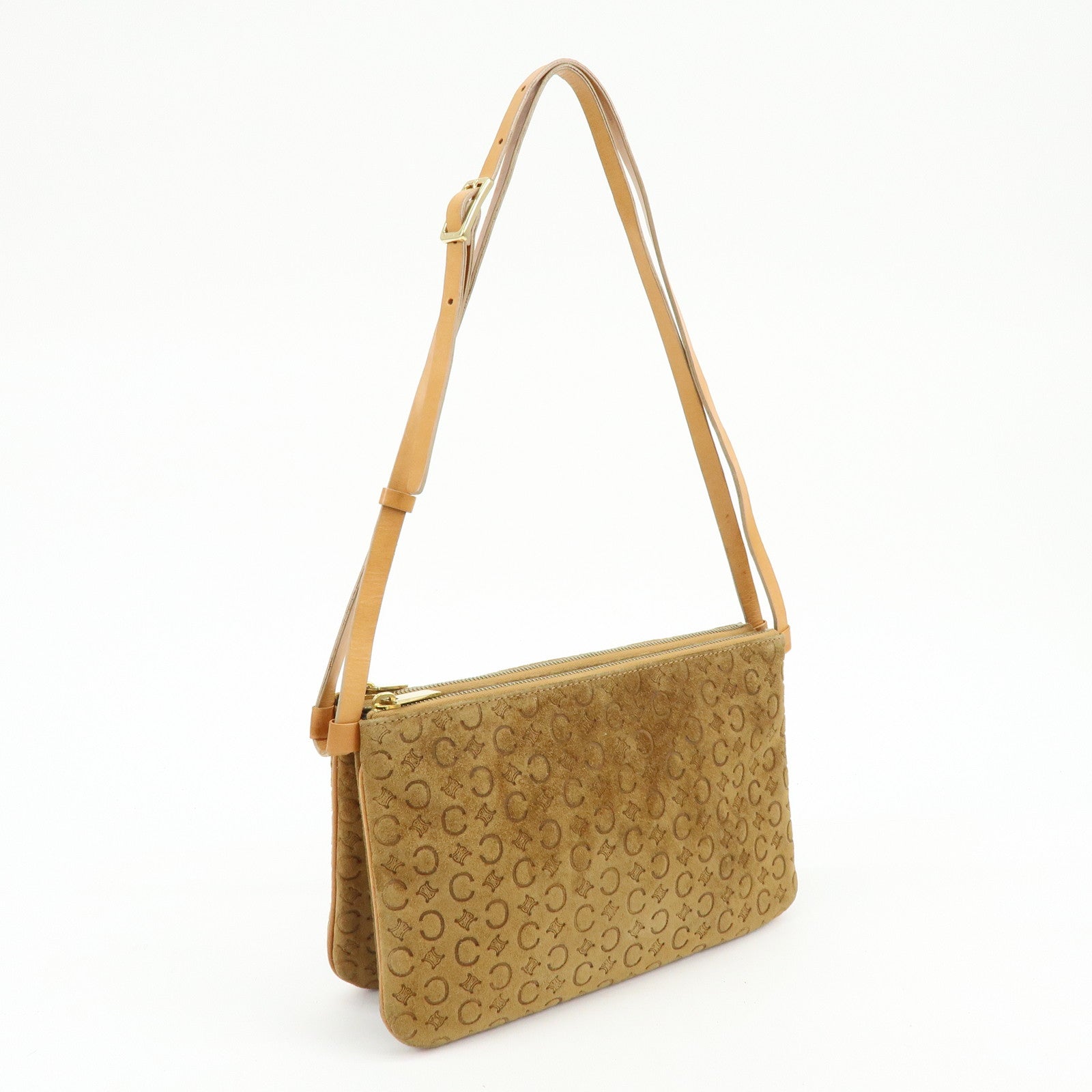 CELINE C Macadam Suede Leather Shoulder Bag Hand Bag Brown
