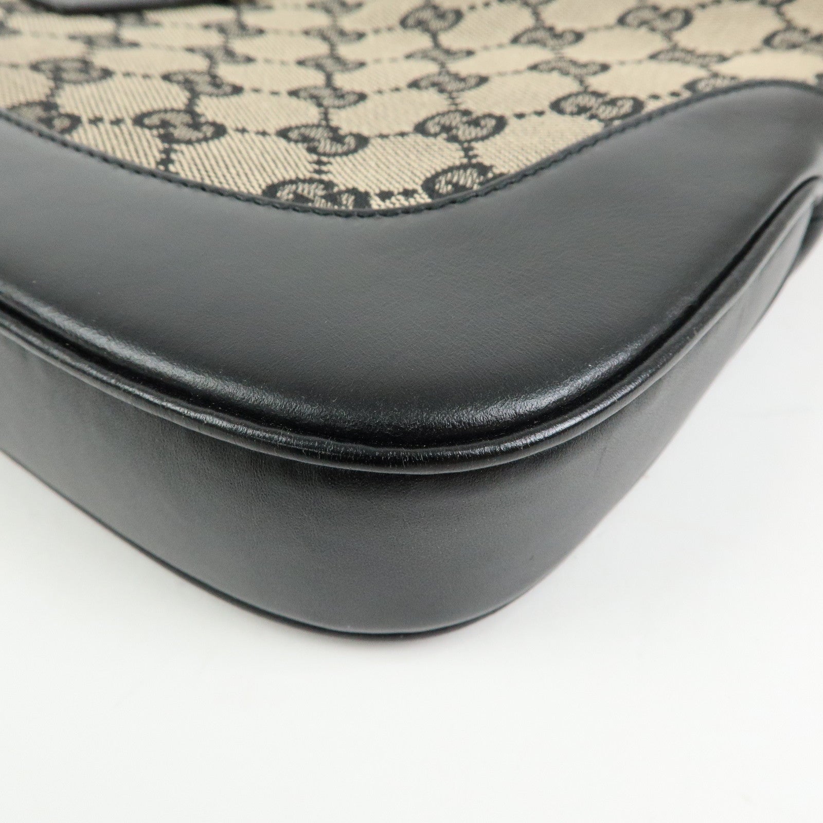 GUCCI Jackie GG Canvas Leather Shoulder Bag Beige Black 0013306