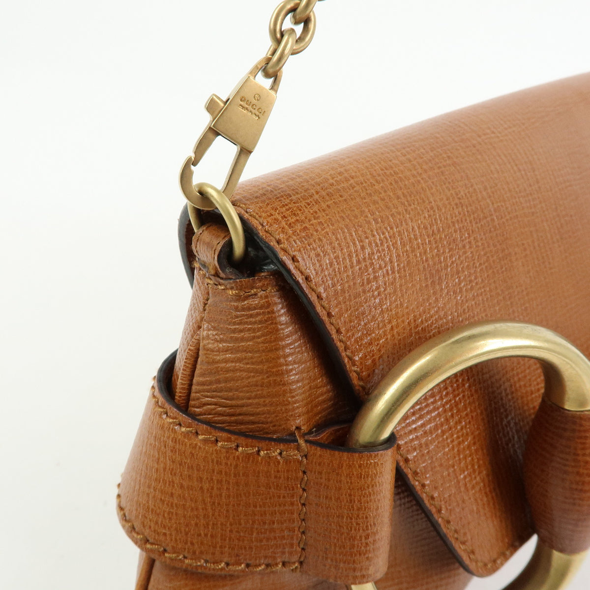 GUCCI Horsebit Leather Chain Shoulder Bag Hand Bag Brown 120134
