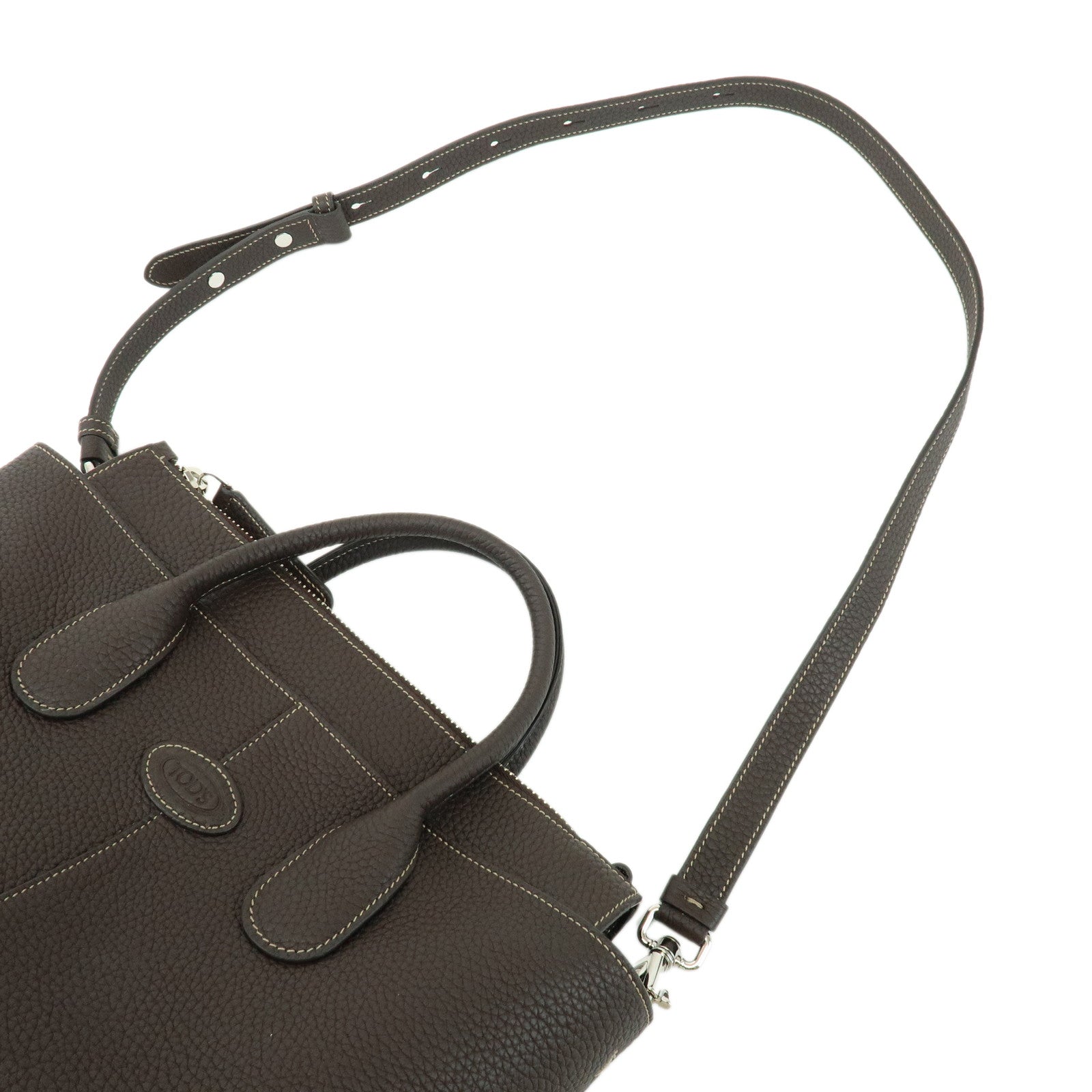 TOD'S Di Leather 2Way Bag Hand Bag Shoulder Bag Dark Brown