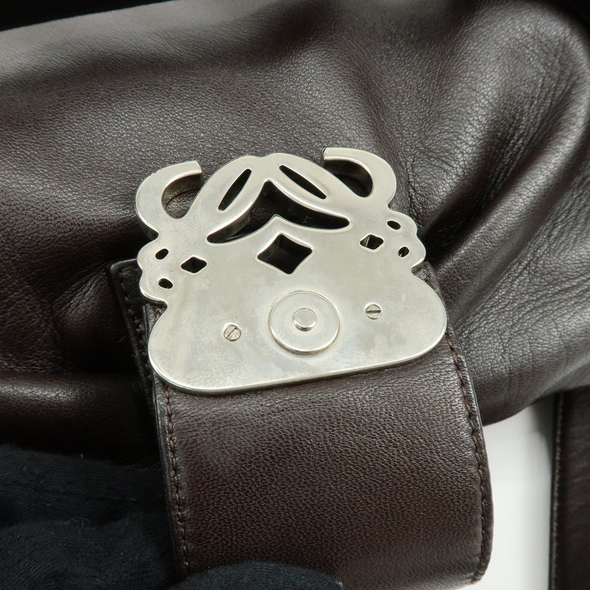 LOEWE Anagram Nappa Leather Shoulder Bag Hand Bag Dark Brown
